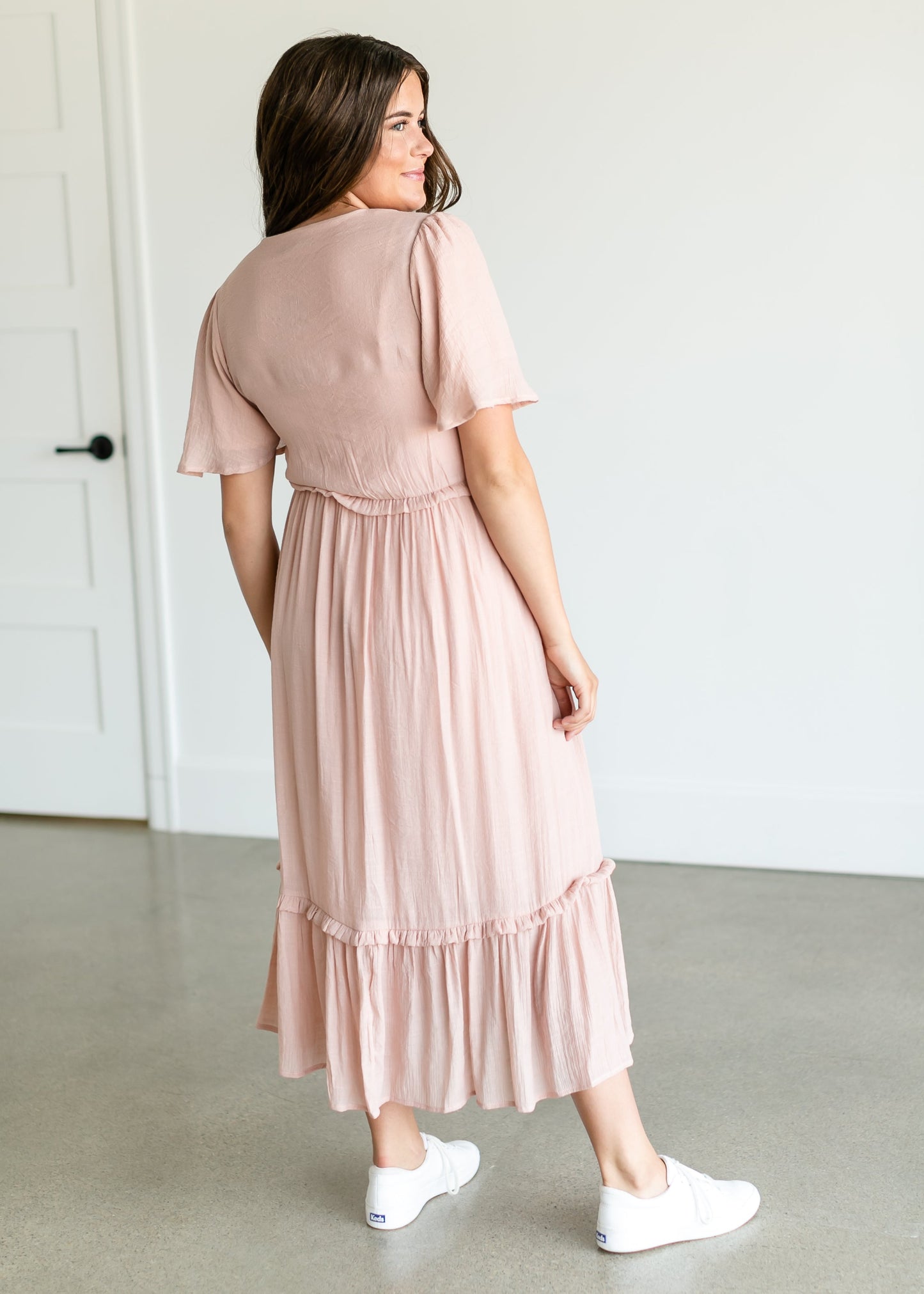 Pink V-neck Ruffle Maxi Dress FF Dresses