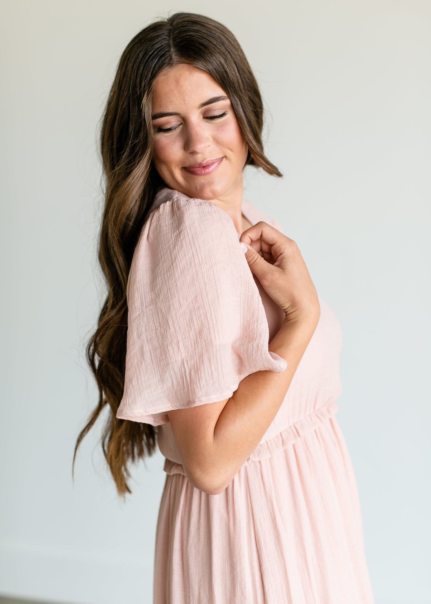Pink V-neck Ruffle Maxi Dress FF Dresses