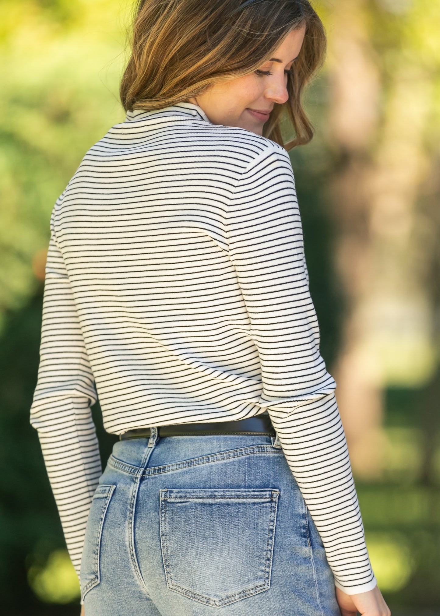 Pinstriped Mock Neck Sweater FF Tops