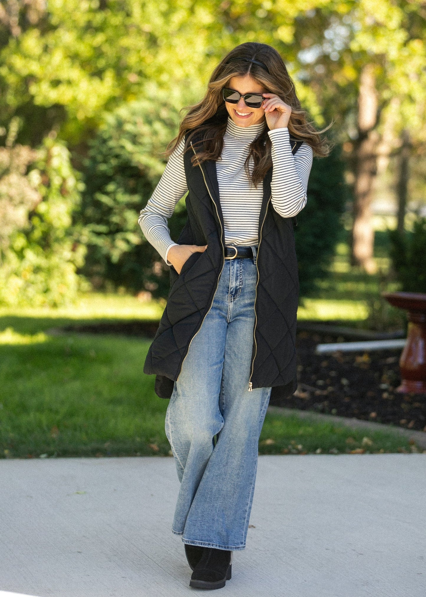 Pinstriped Mock Neck Sweater FF Tops