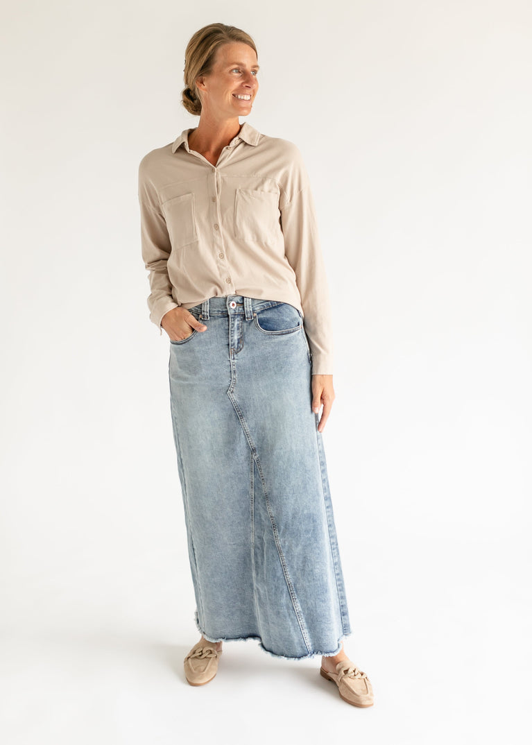 Piper A-line Long Denim Maxi Skirt IC Skirts