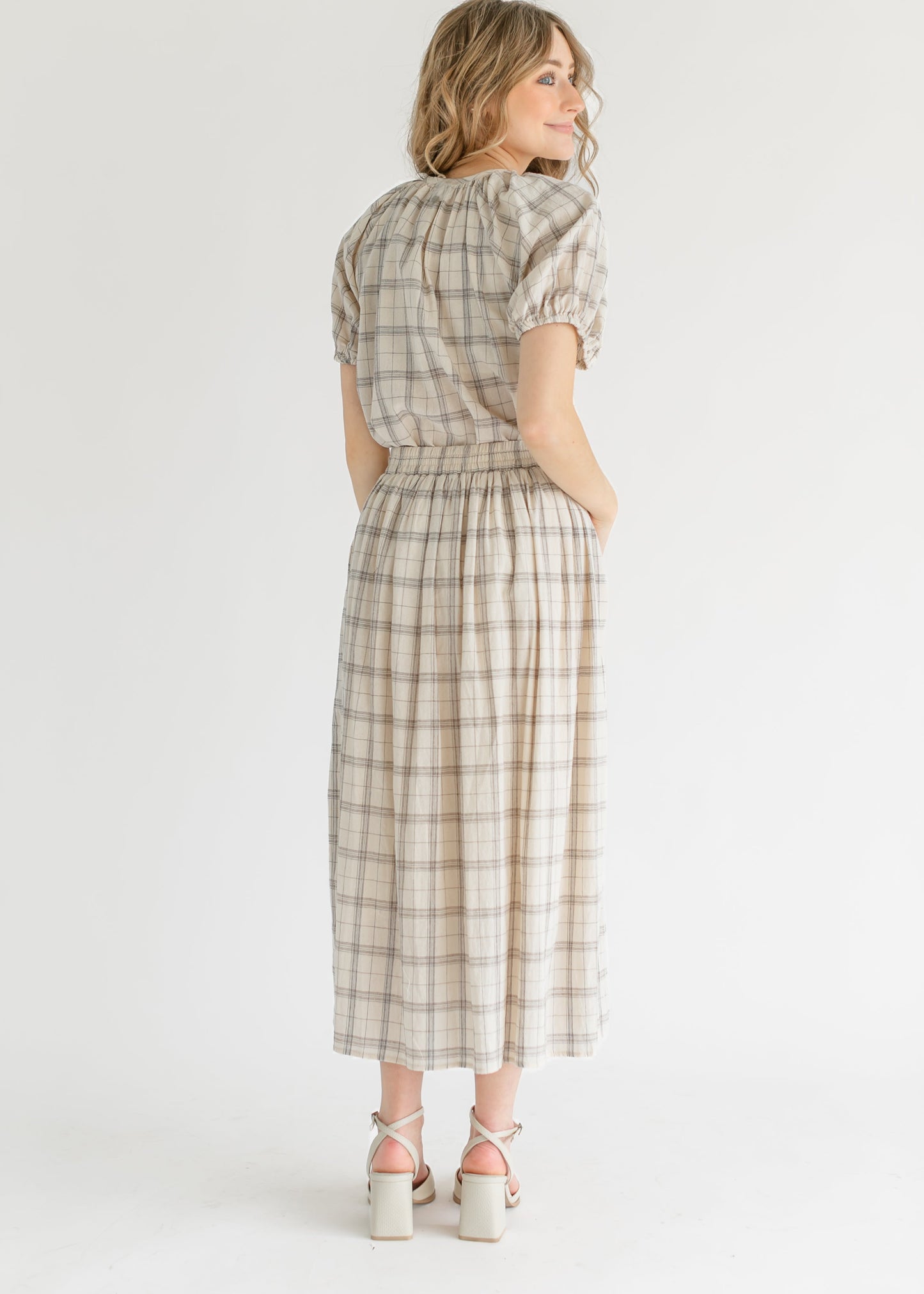 Plaid A-Line Stretch Waist Midi Skirt FF Skirts