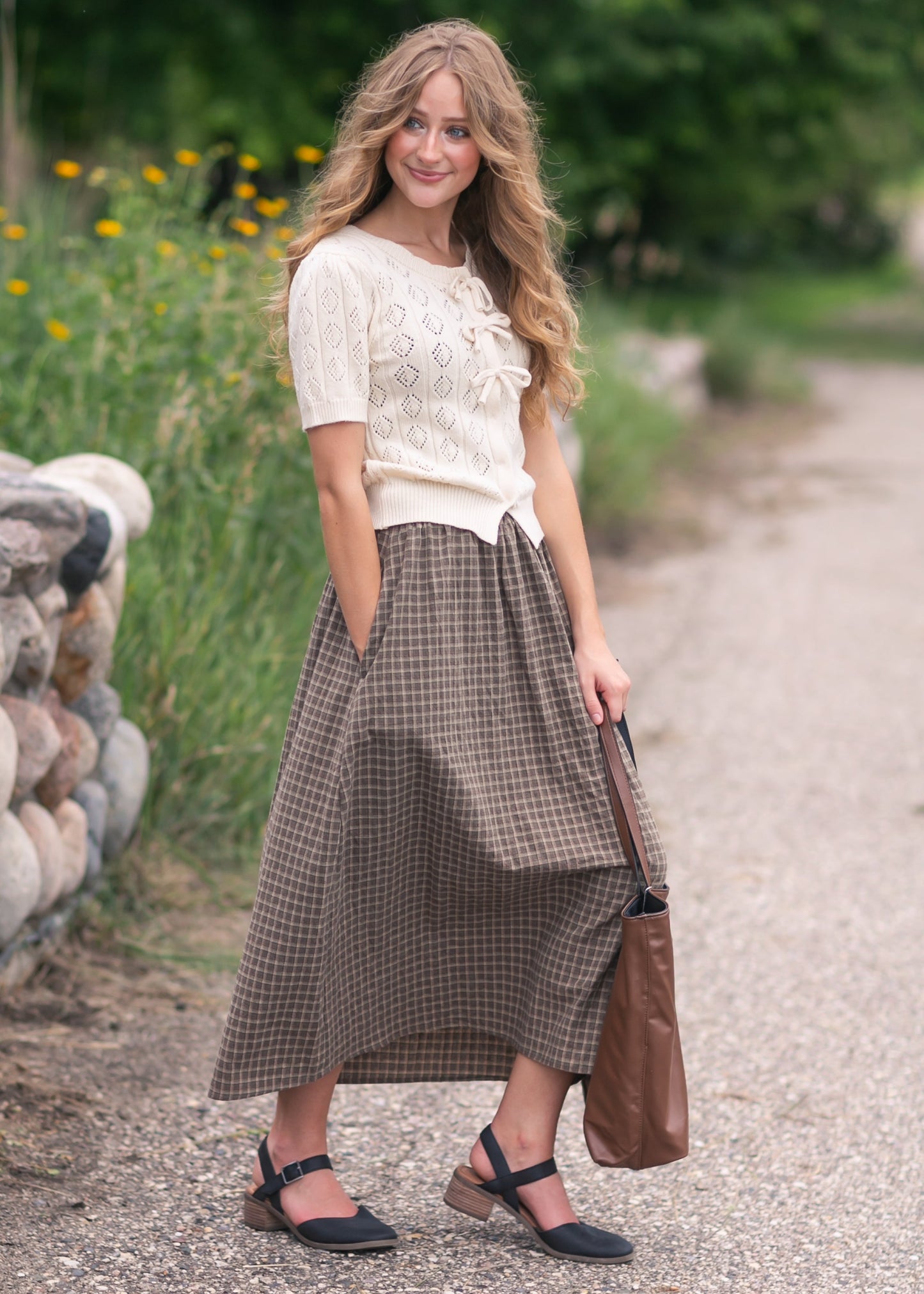 Plaid Cotton Midi Skirt FF Skirts