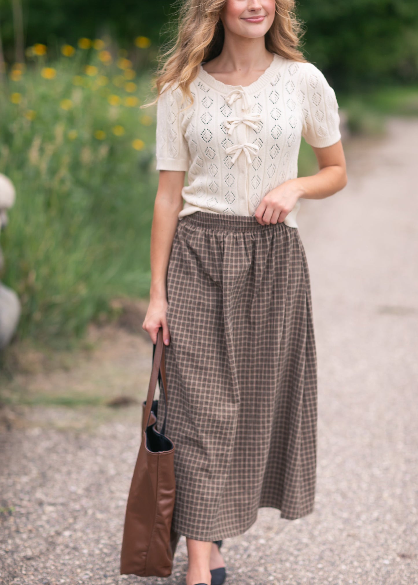 Plaid Cotton Midi Skirt FF Skirts