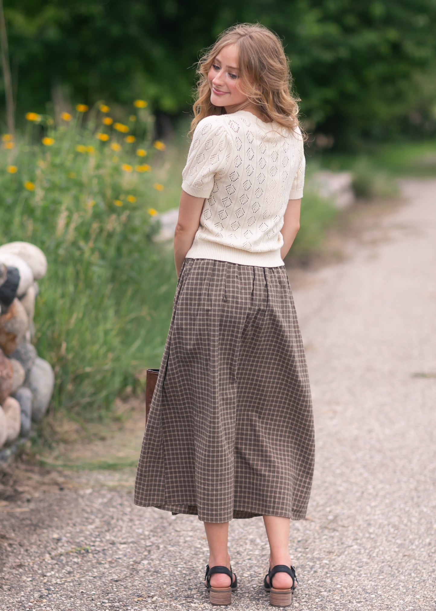 Plaid Cotton Midi Skirt FF Skirts
