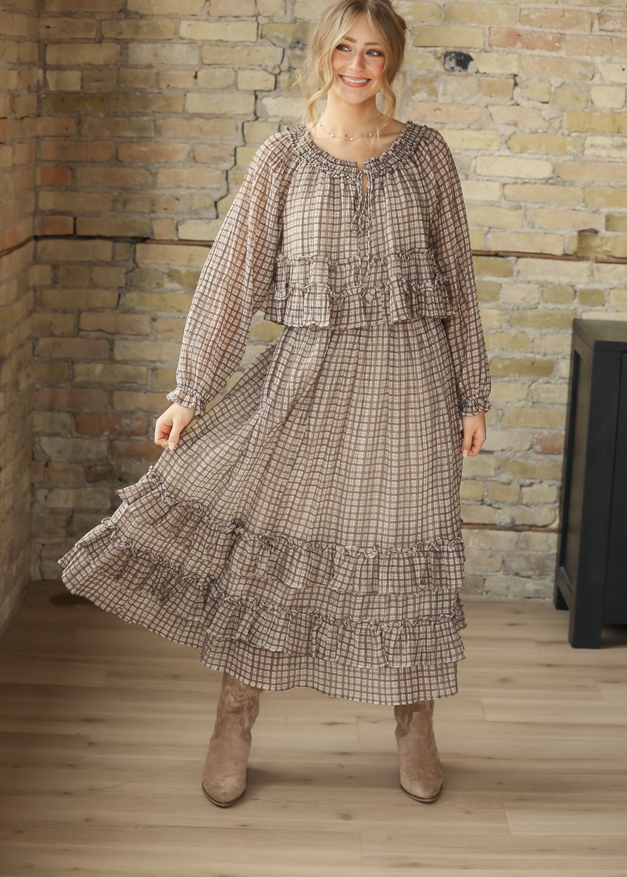 Plaid Front Tie Puff Sleeve Top FF Tops