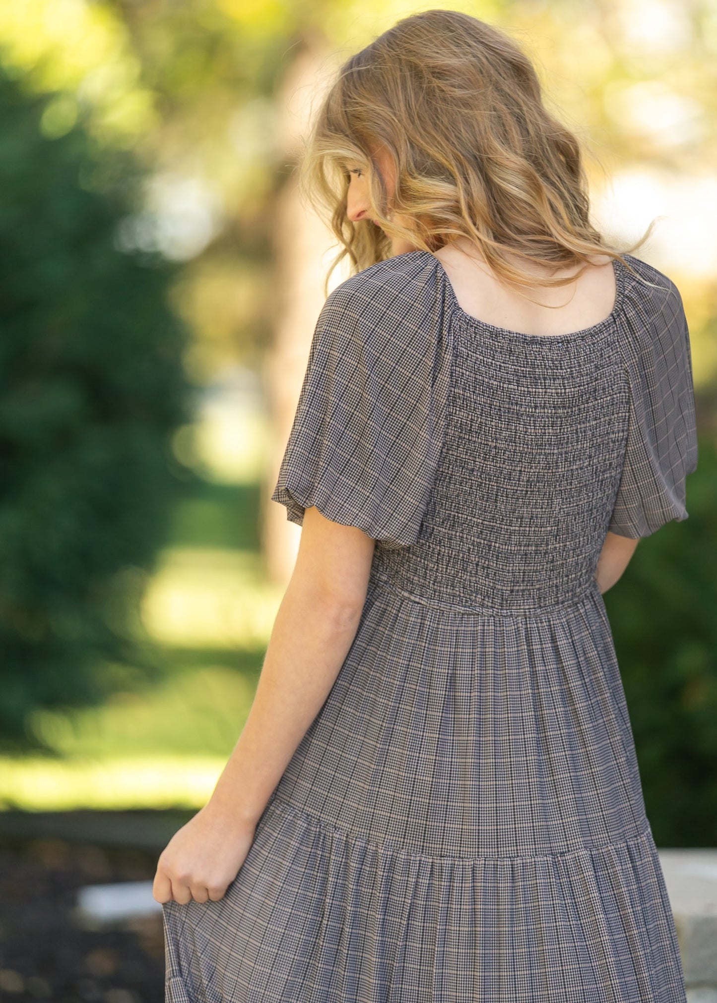 Plaid Mesh Tiered Maxi Dress FF Dresses