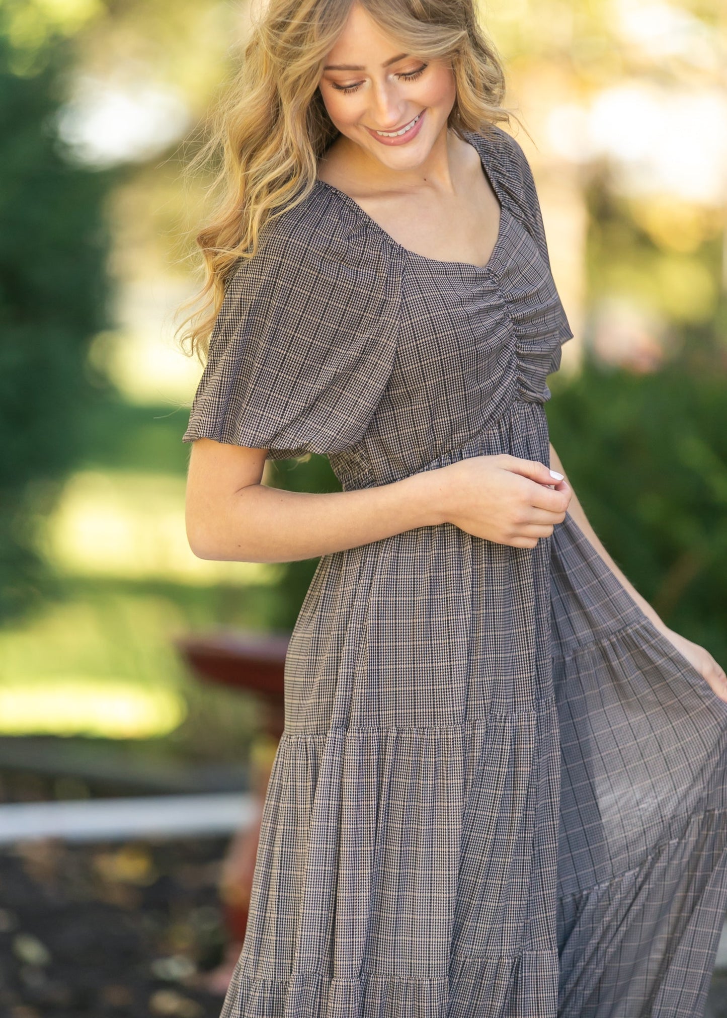Plaid Mesh Tiered Maxi Dress FF Dresses