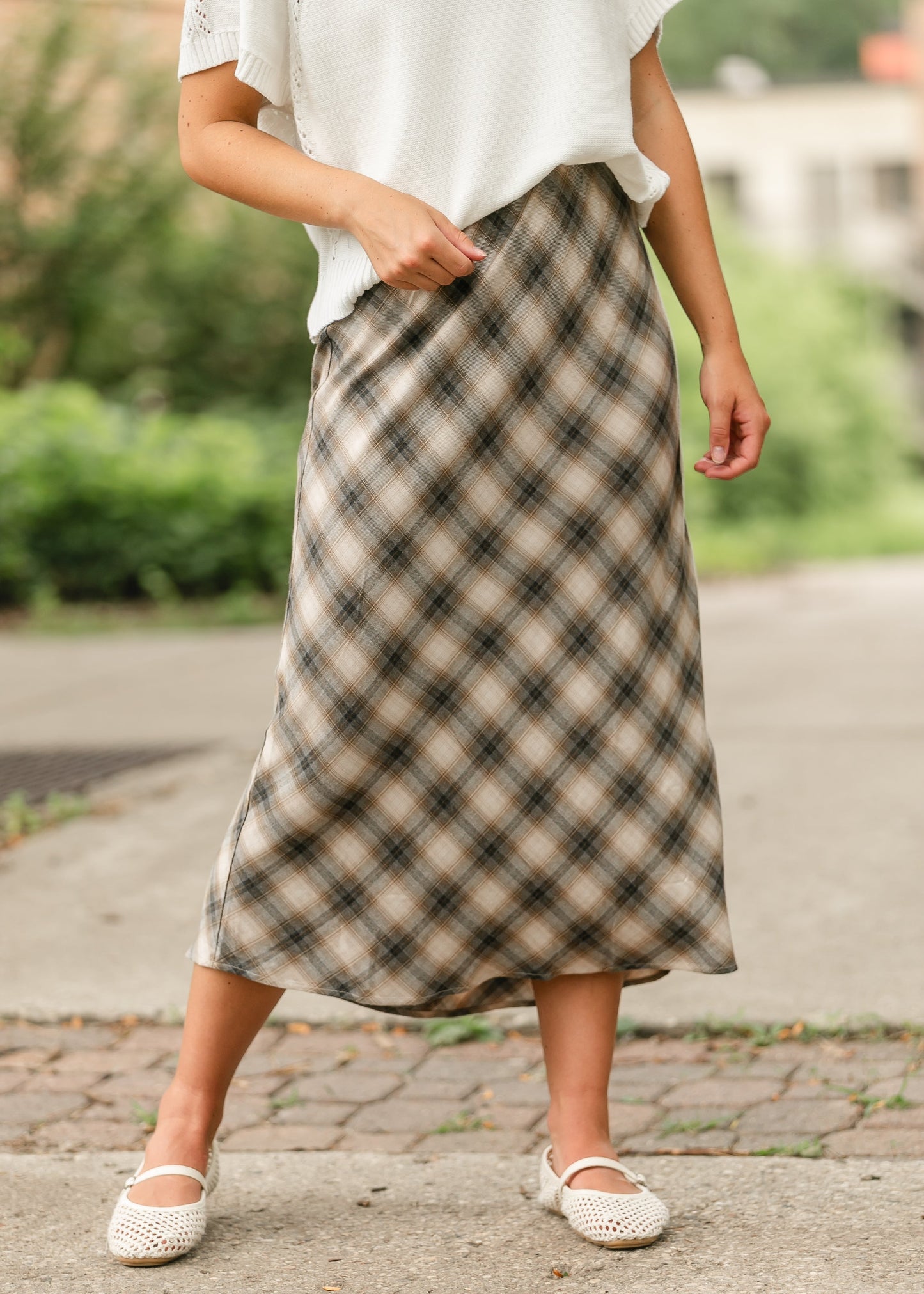 Plaid Print Flowy Midi Skirt FF Skirts