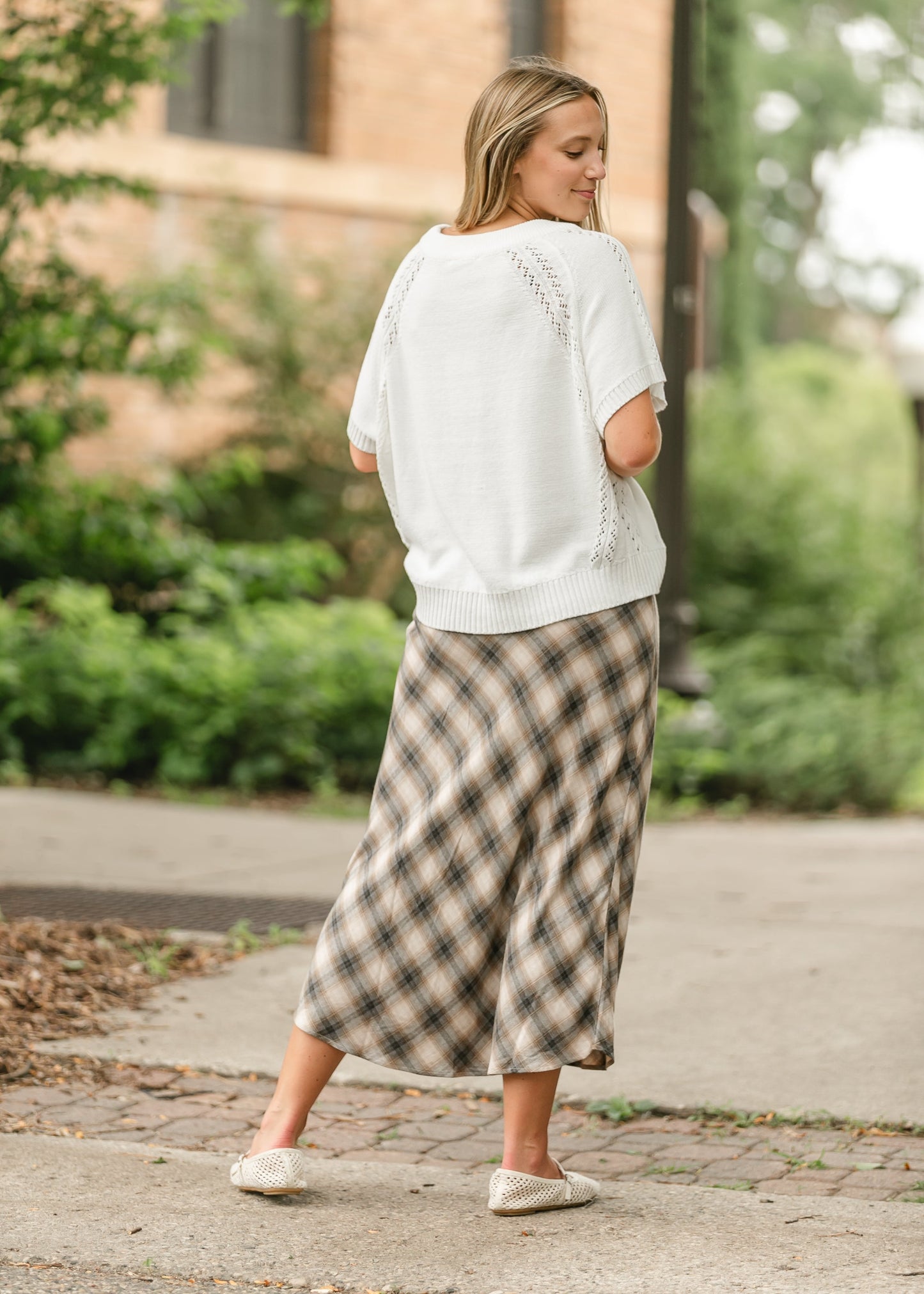 Plaid Print Flowy Midi Skirt FF Skirts