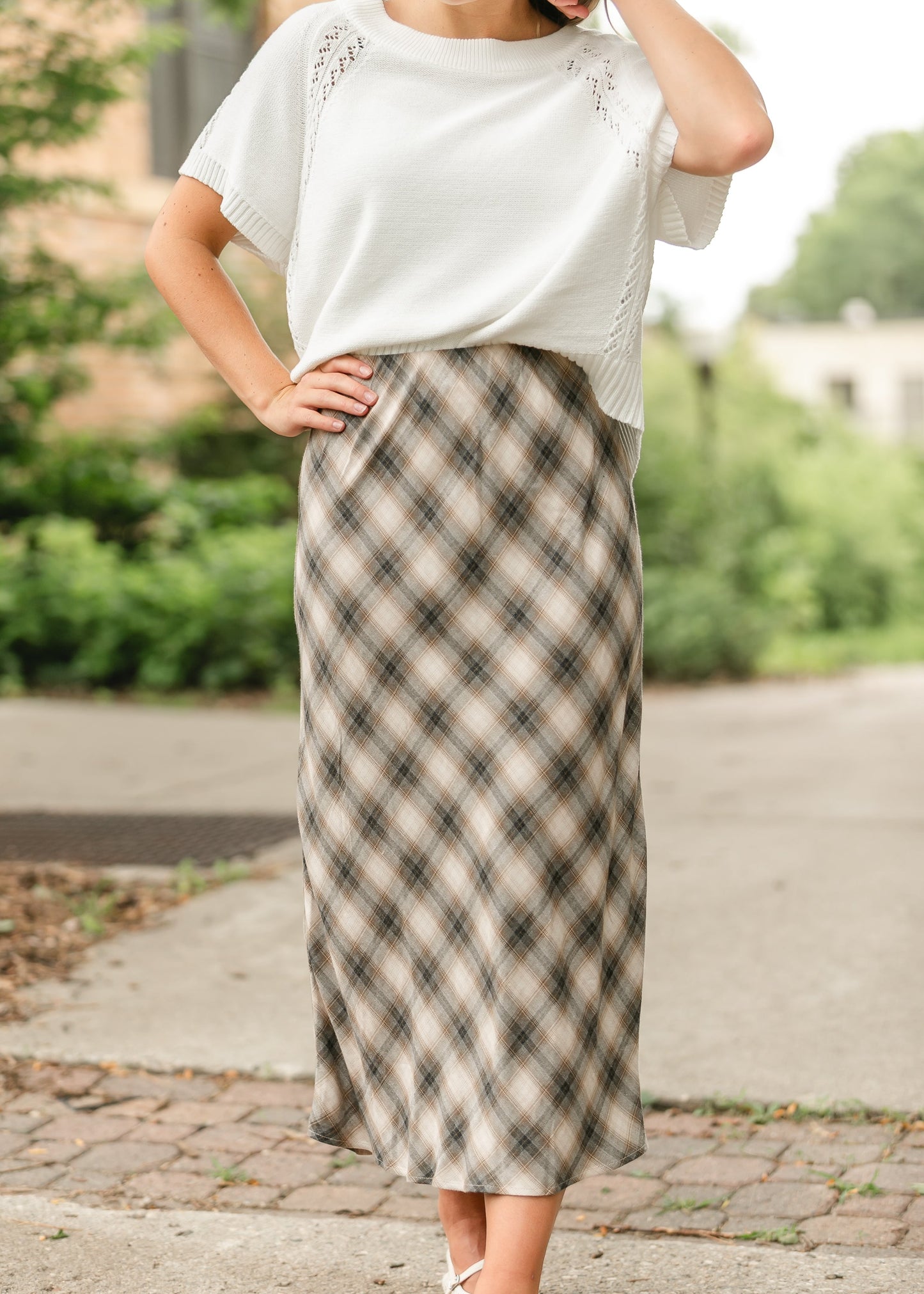 Plaid Print Flowy Midi Skirt FF Skirts