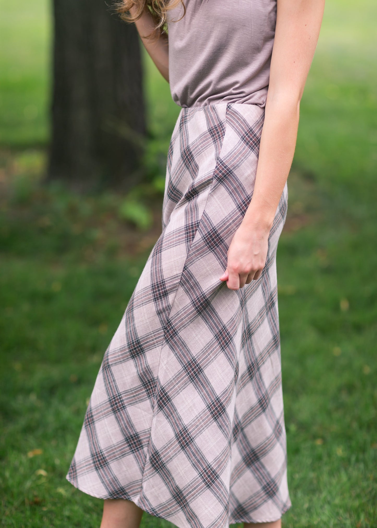 Plaid Print Midi Skirt FF Skirts