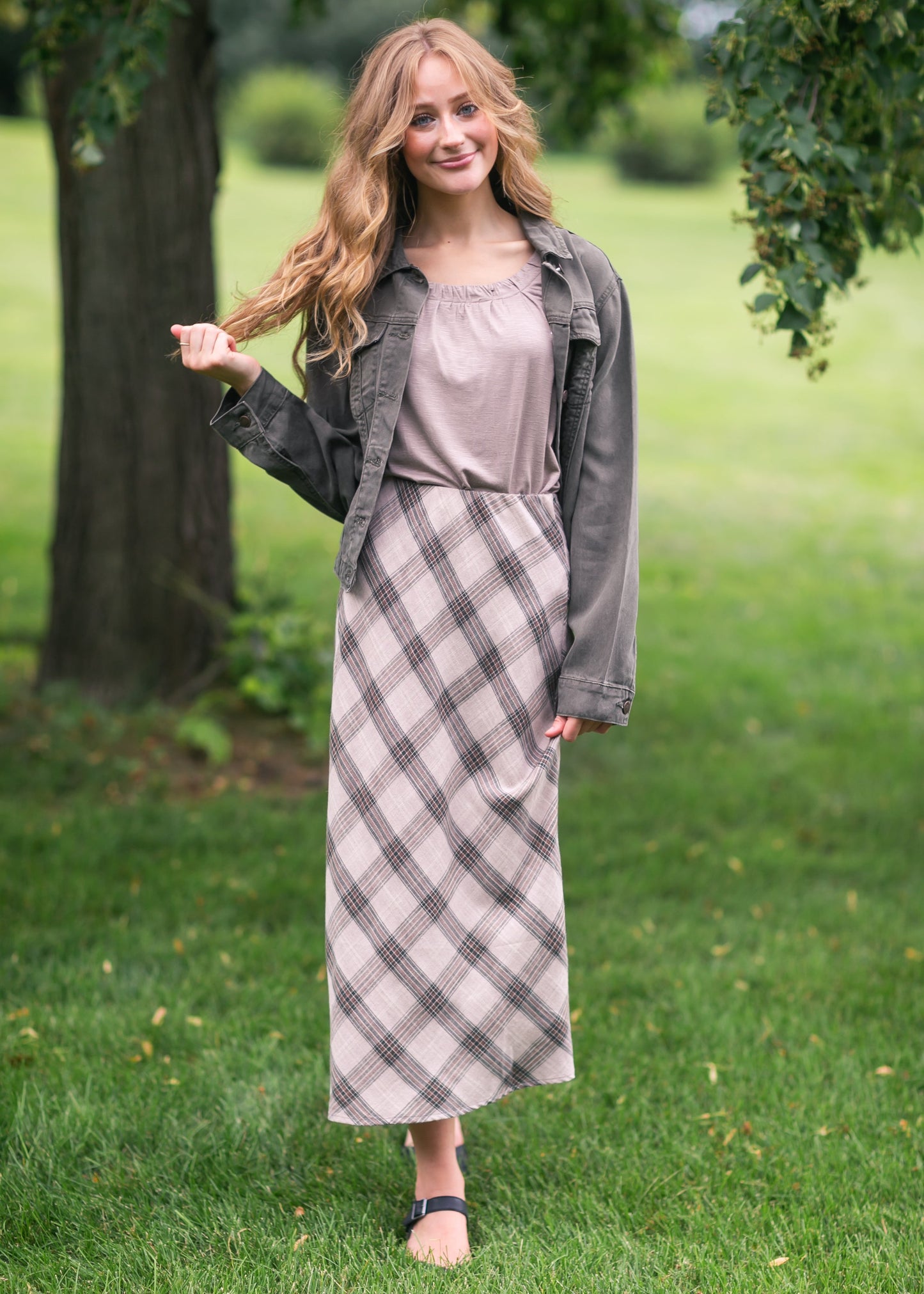 Plaid Print Midi Skirt FF Skirts