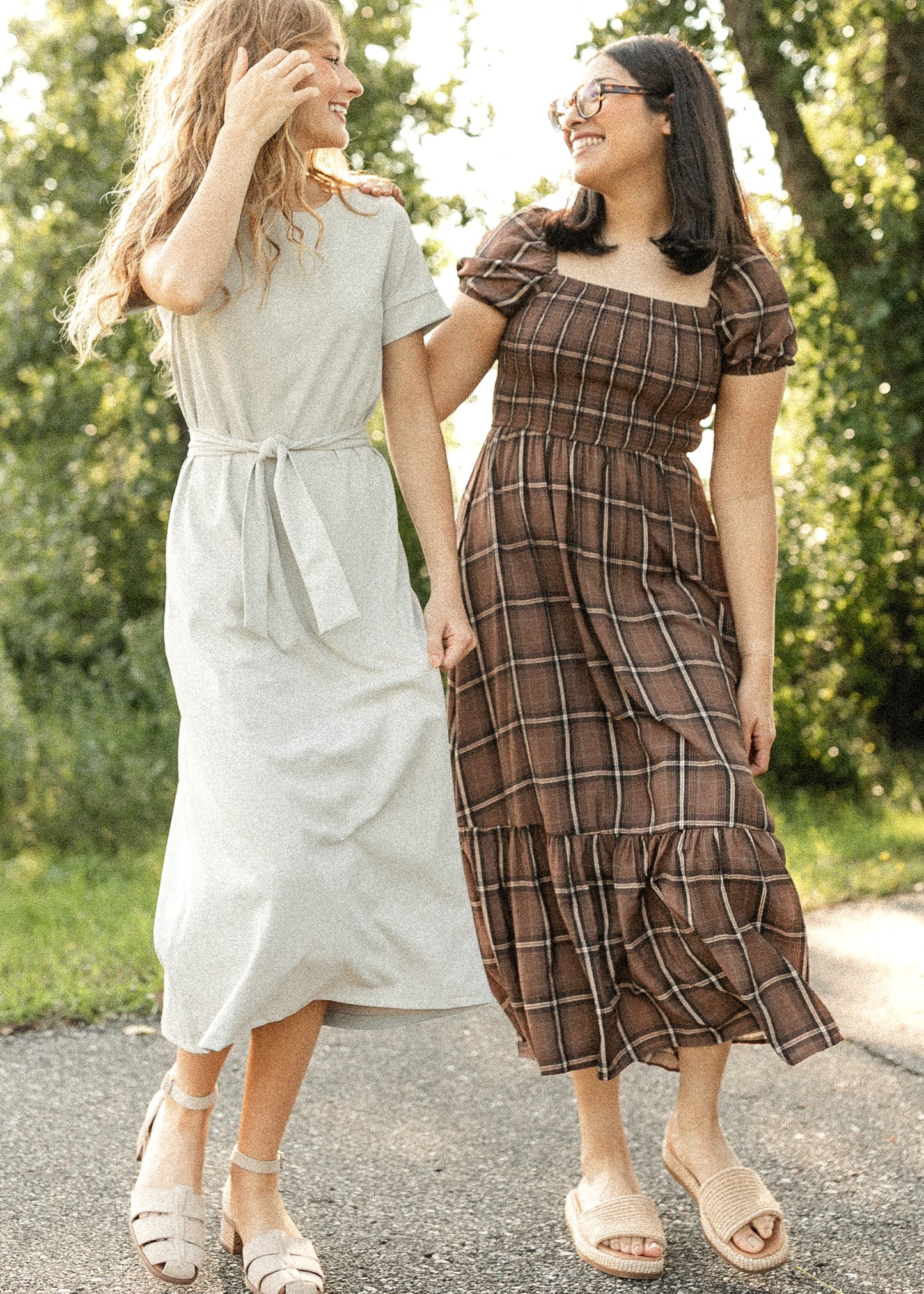 Plaid Smocked Cap Sleeve Midi Dress FF Dresses