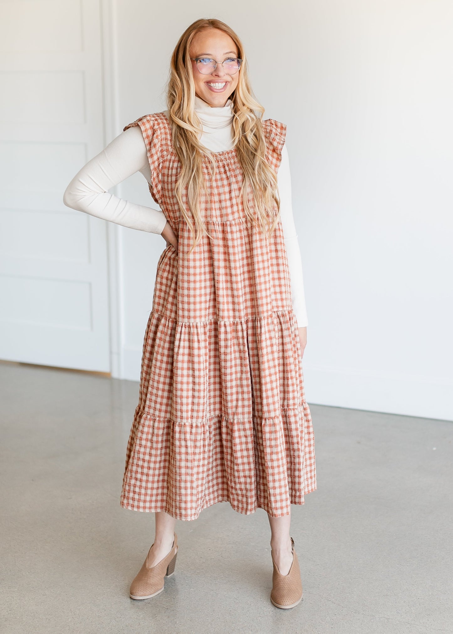 Plaid Tiered Midi Dress FF Dresses