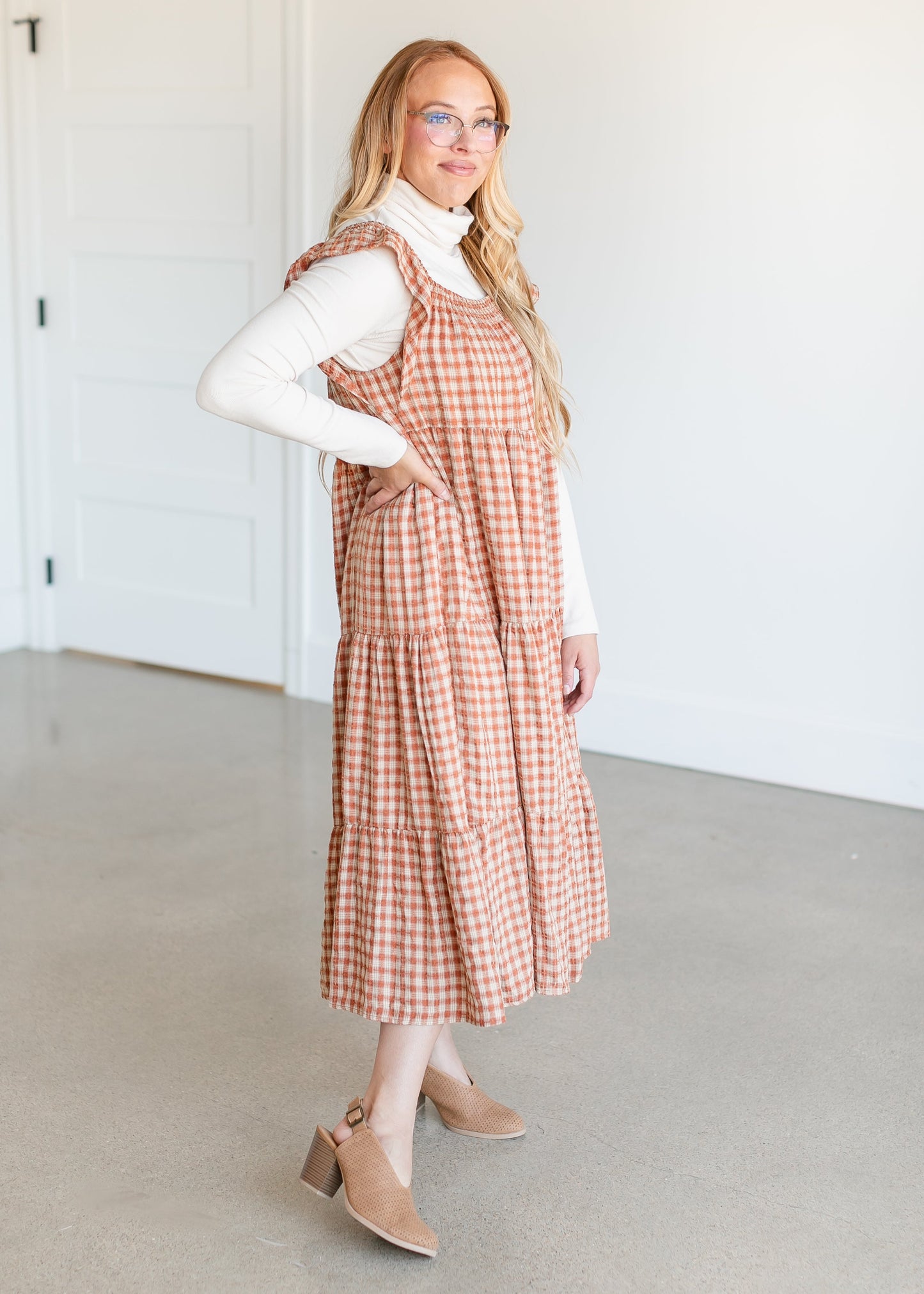 Plaid Tiered Midi Dress FF Dresses