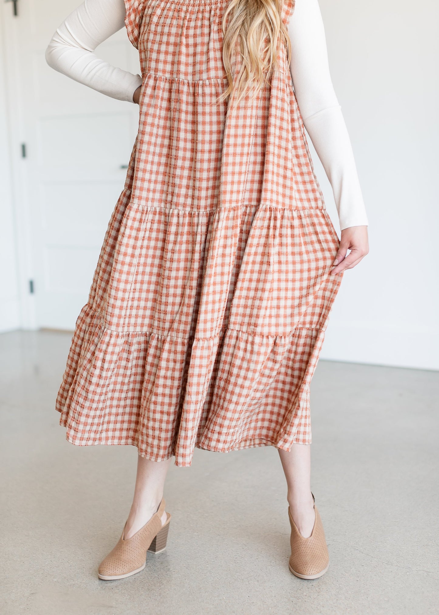Plaid Tiered Midi Dress FF Dresses