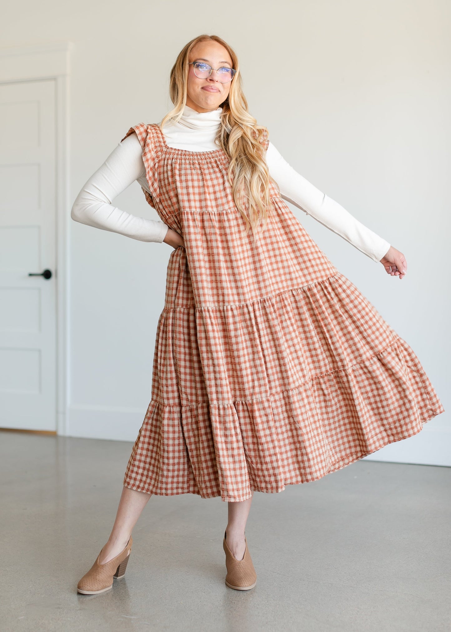 Plaid Tiered Midi Dress FF Dresses