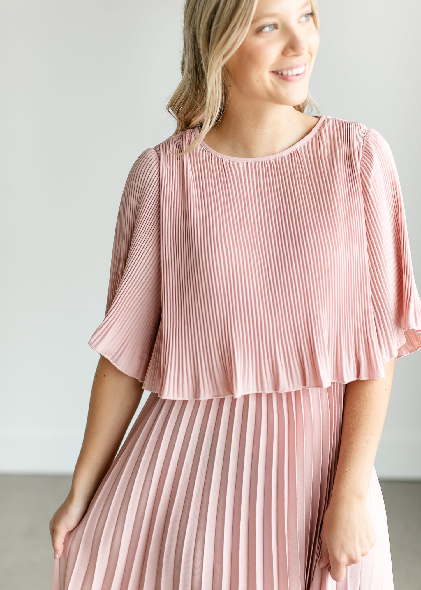 Pleated Blush Maxi Dress FF Dresses