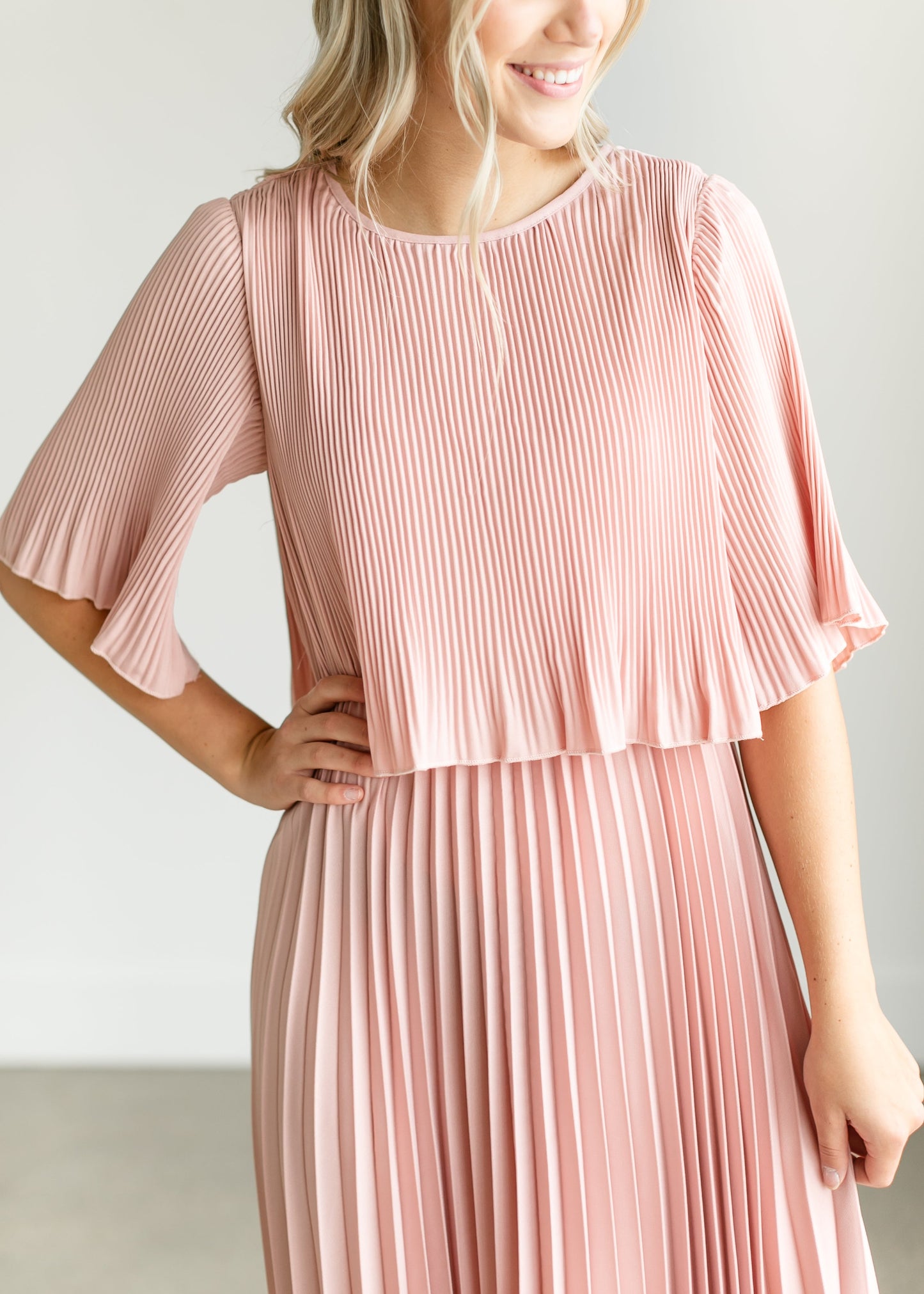 Pleated Blush Maxi Dress FF Dresses