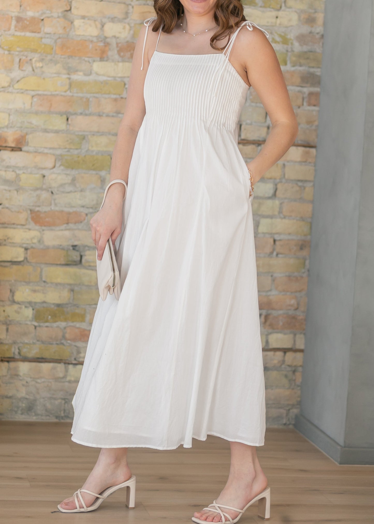 Pleated Bodice Cotton Maxi Dress FF Dresses