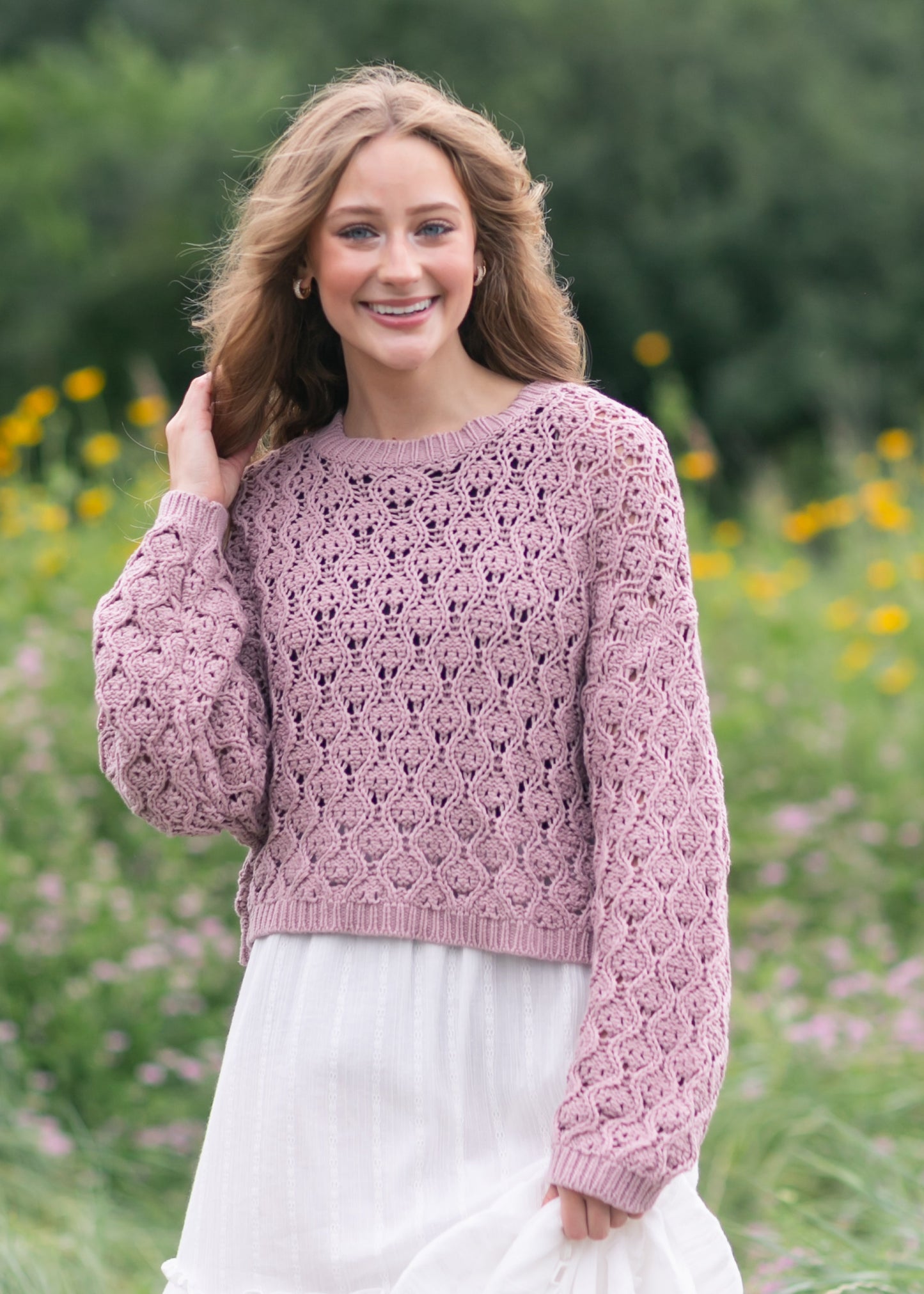 Pointelle Knit Sweater FF Tops