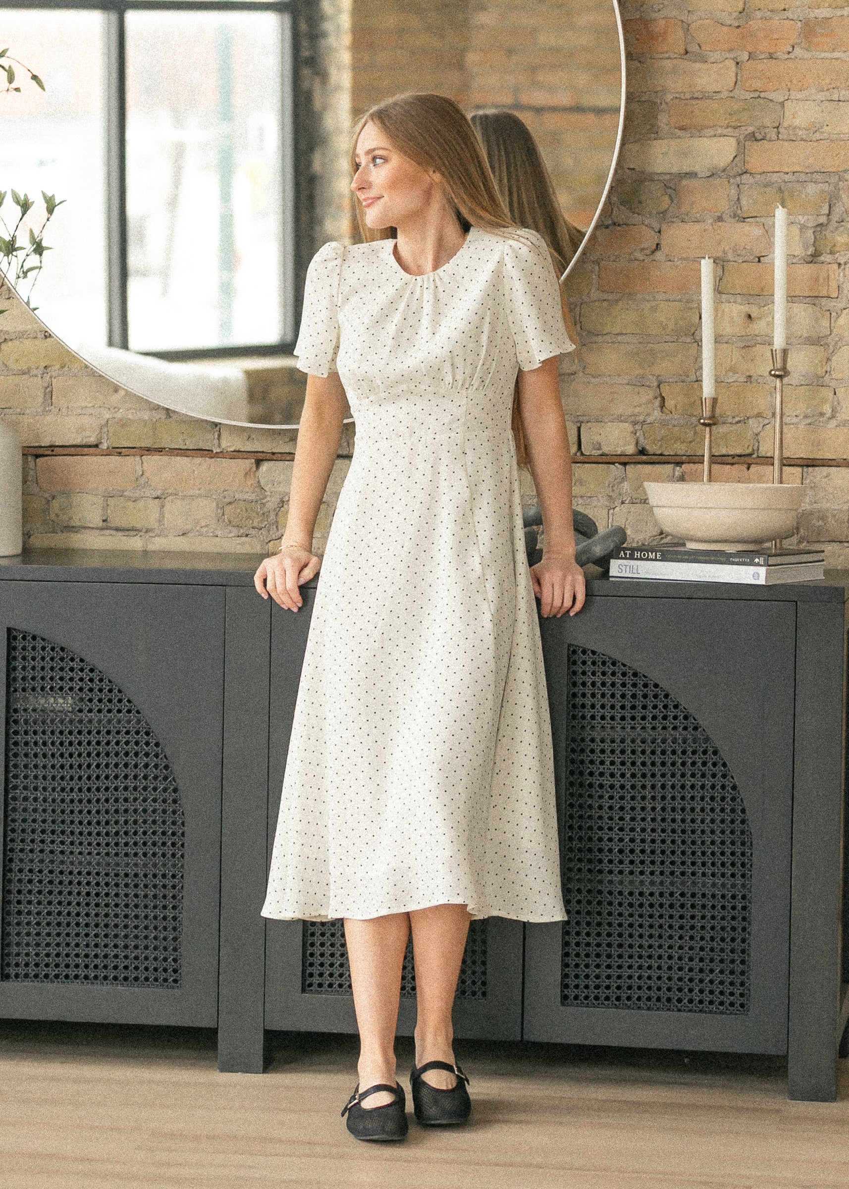 white fitted dress knee length Bella Vista Cowl Neckline Thick Strap Knee Length Dress White main image 1