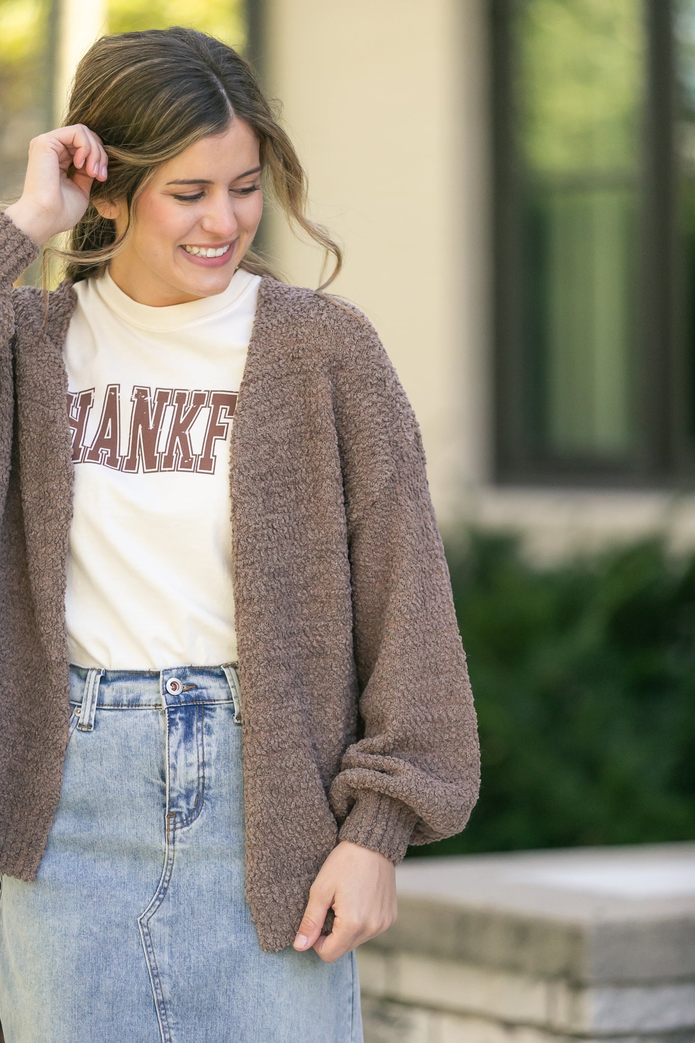 Popcorn Knit Open Front Cardigan FF Layering Essentials