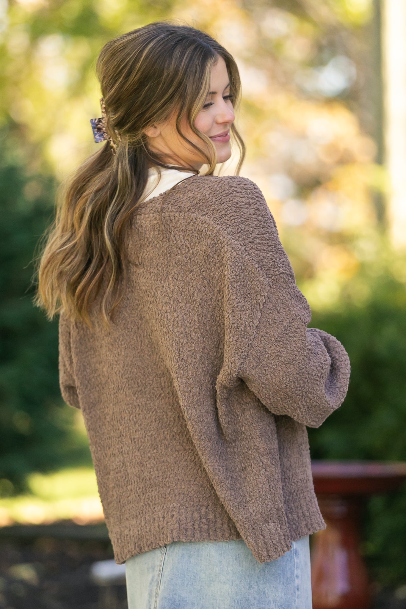 Popcorn Knit Open Front Cardigan FF Layering Essentials
