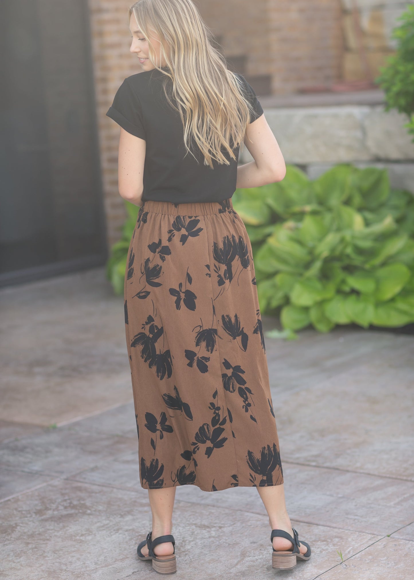 Preorder Braylyn Camel Floral Midi Skirt IC Skirts