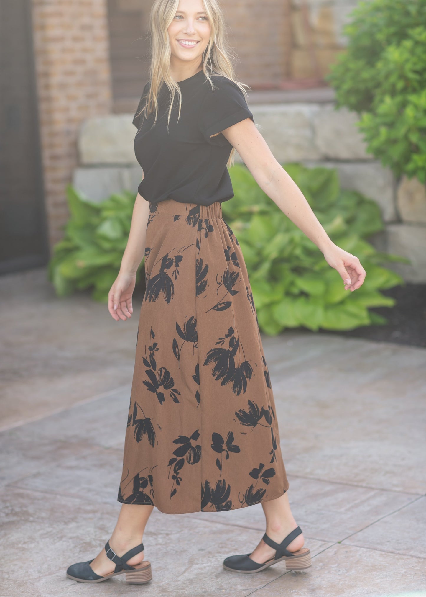 Preorder Braylyn Camel Floral Midi Skirt IC Skirts