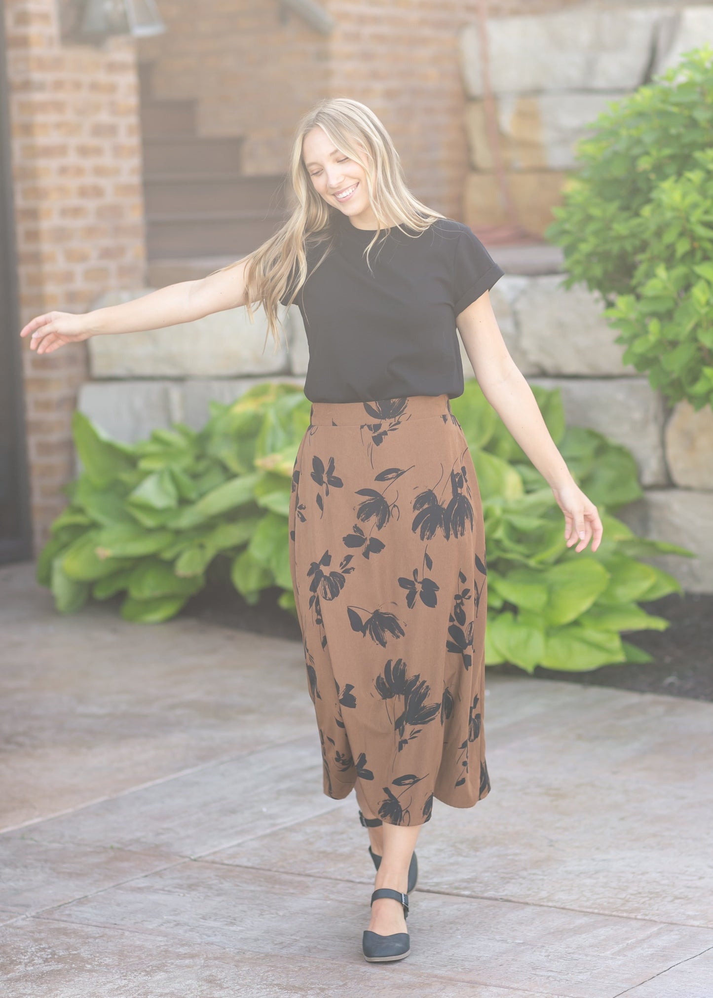 Preorder Braylyn Camel Floral Midi Skirt IC Skirts