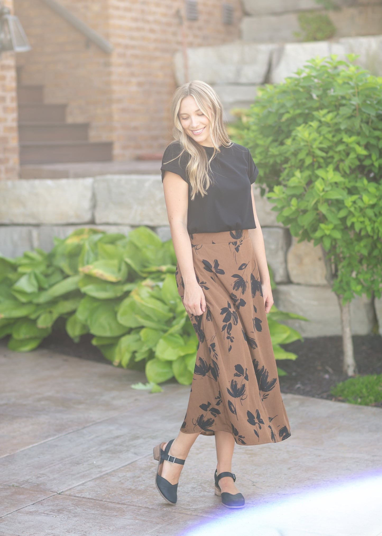 Preorder Braylyn Camel Floral Midi Skirt IC Skirts