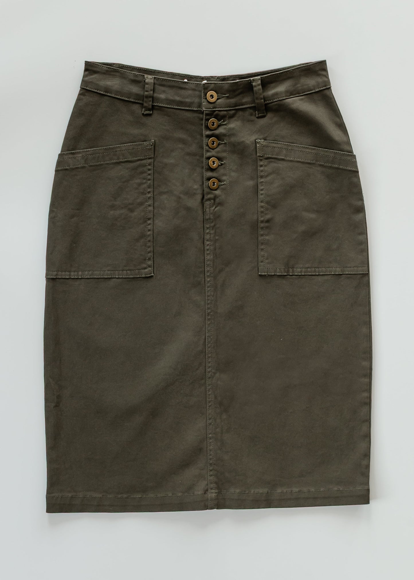 Preorder Kennedy Olive Midi Denim Skirt FF Skirts