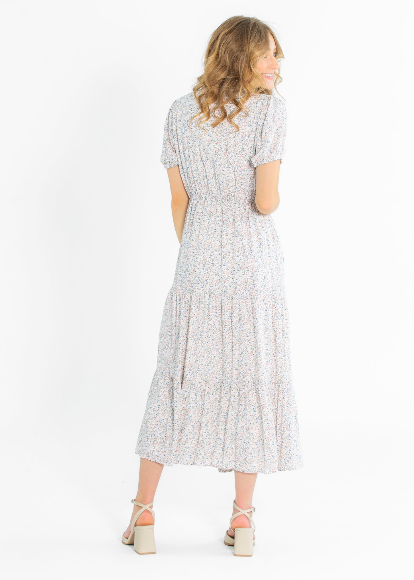 Printed Floral V-neck Button Up Midi Dress FF Dresses