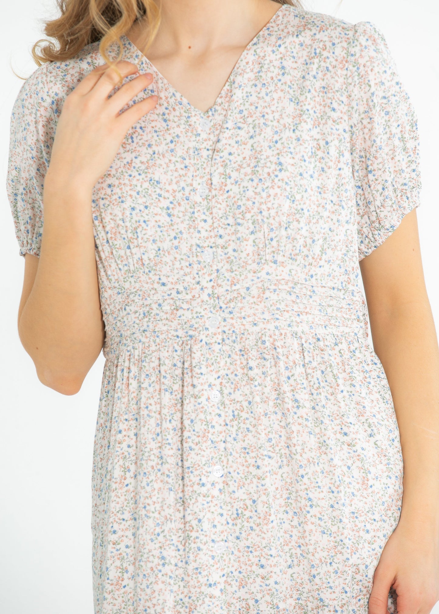 Printed Floral V-neck Button Up Midi Dress FF Dresses