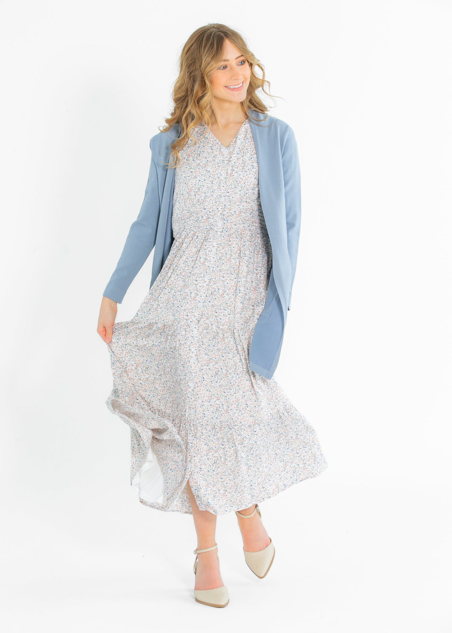 Printed Floral V-neck Button Up Midi Dress FF Dresses