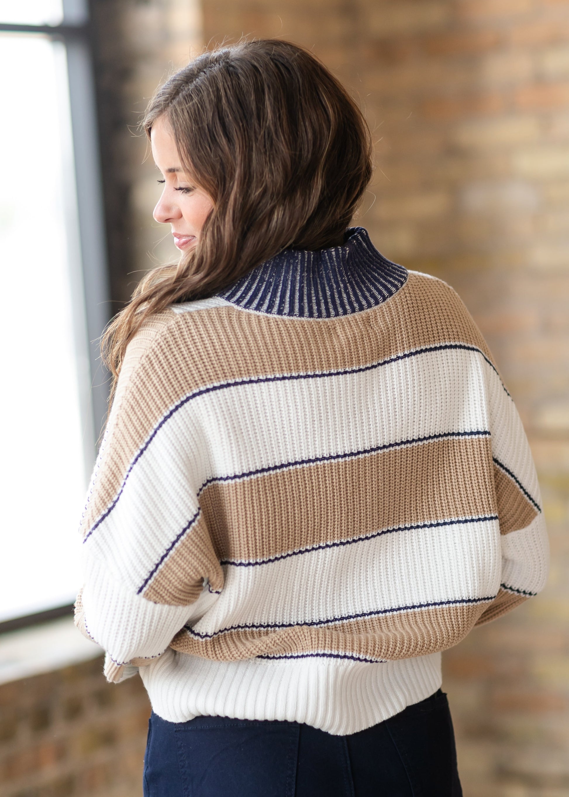 Quarter Zip Striped Sweater FF Tops
