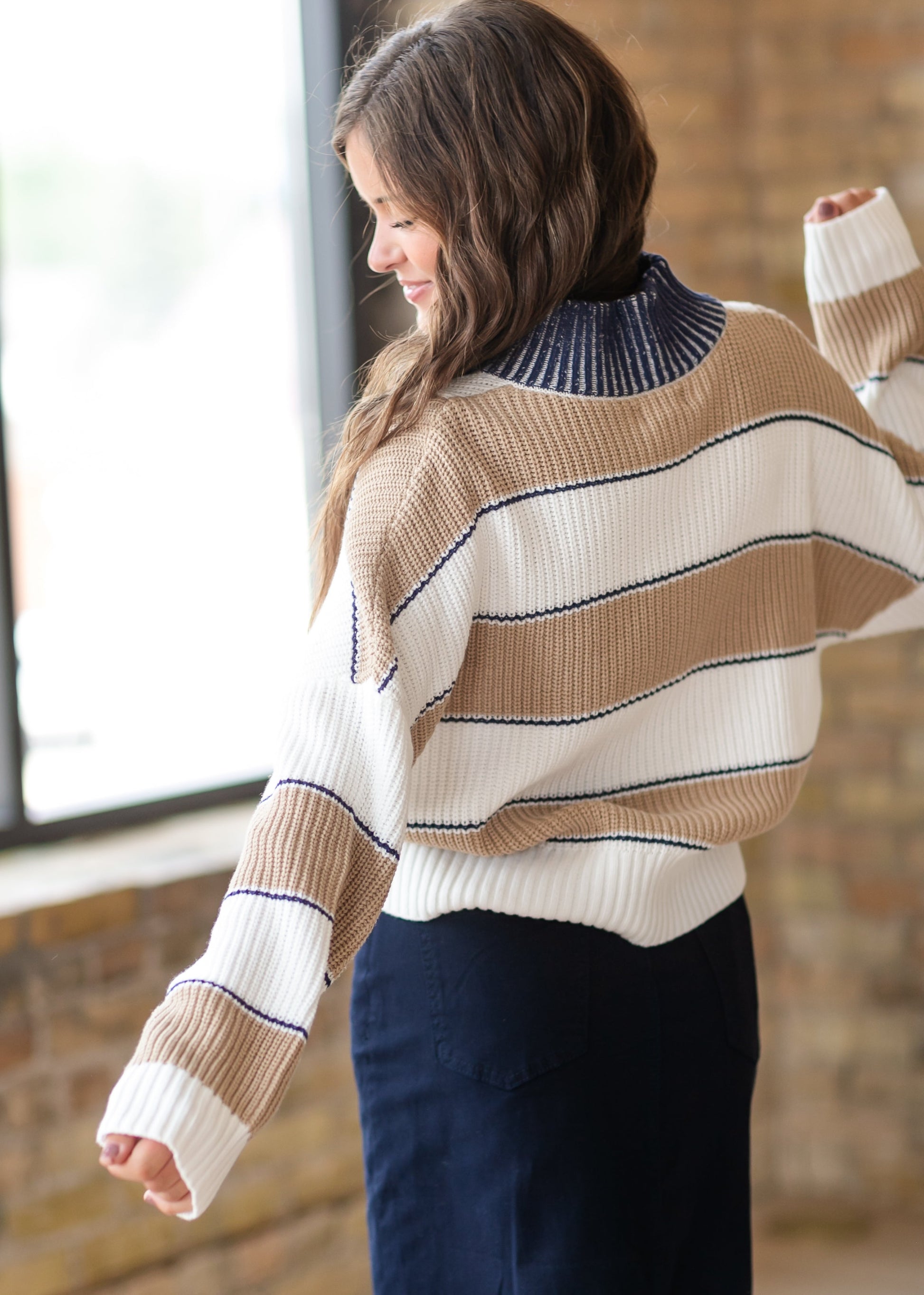 Quarter Zip Striped Sweater FF Tops