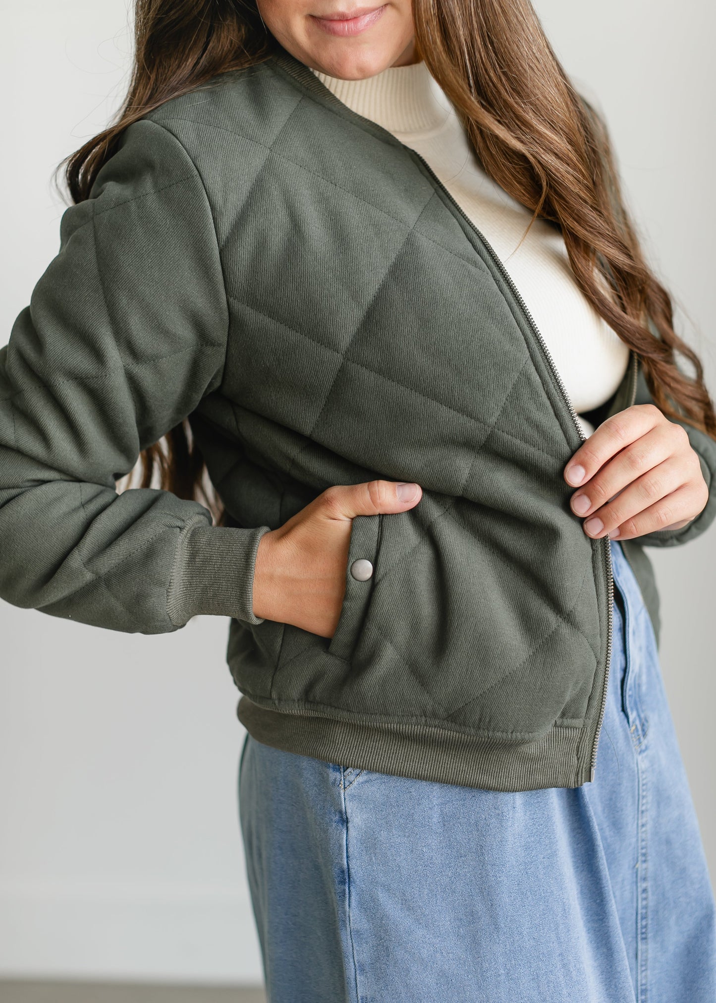 Quilted Zip Up Bomber Jacket FF Tops