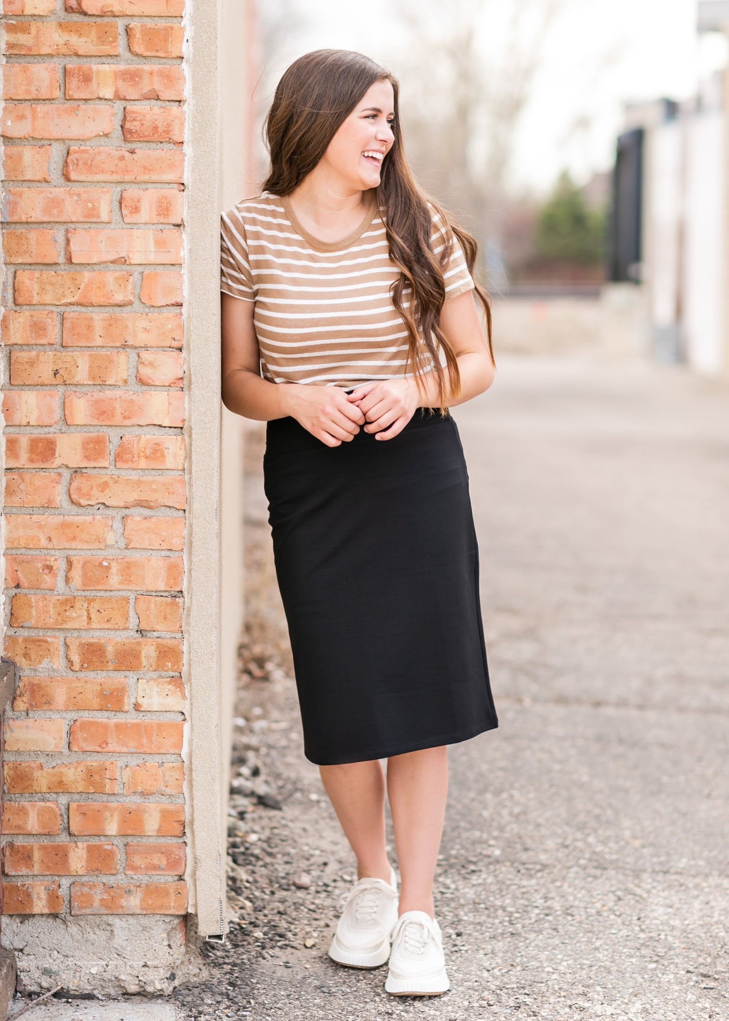 Quinn Black Knit Midi Skirt Skirts