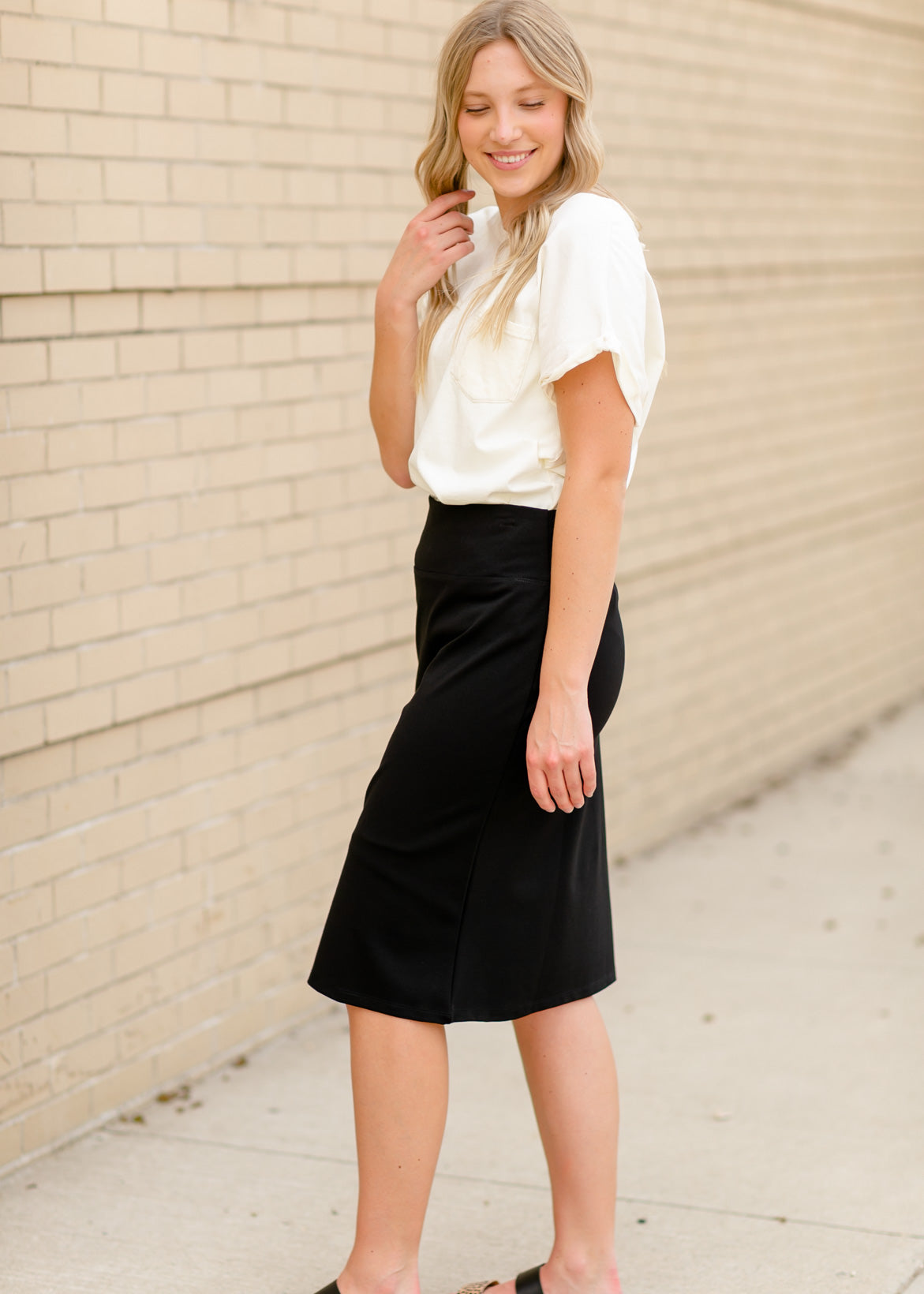 Quinn Black Knit Midi Skirt Skirts