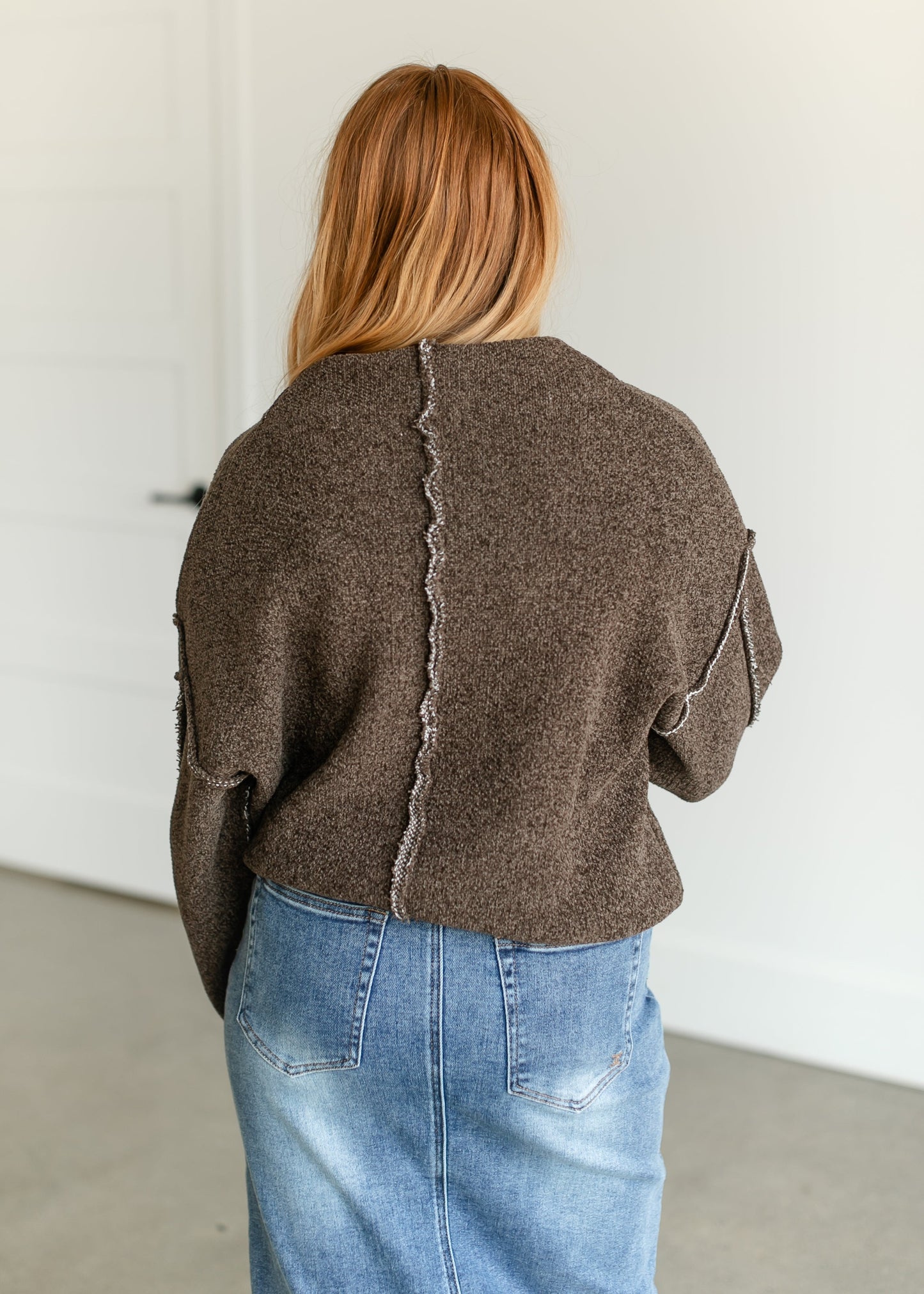 Raw Edge Long Sleeve Sweater FF Tops