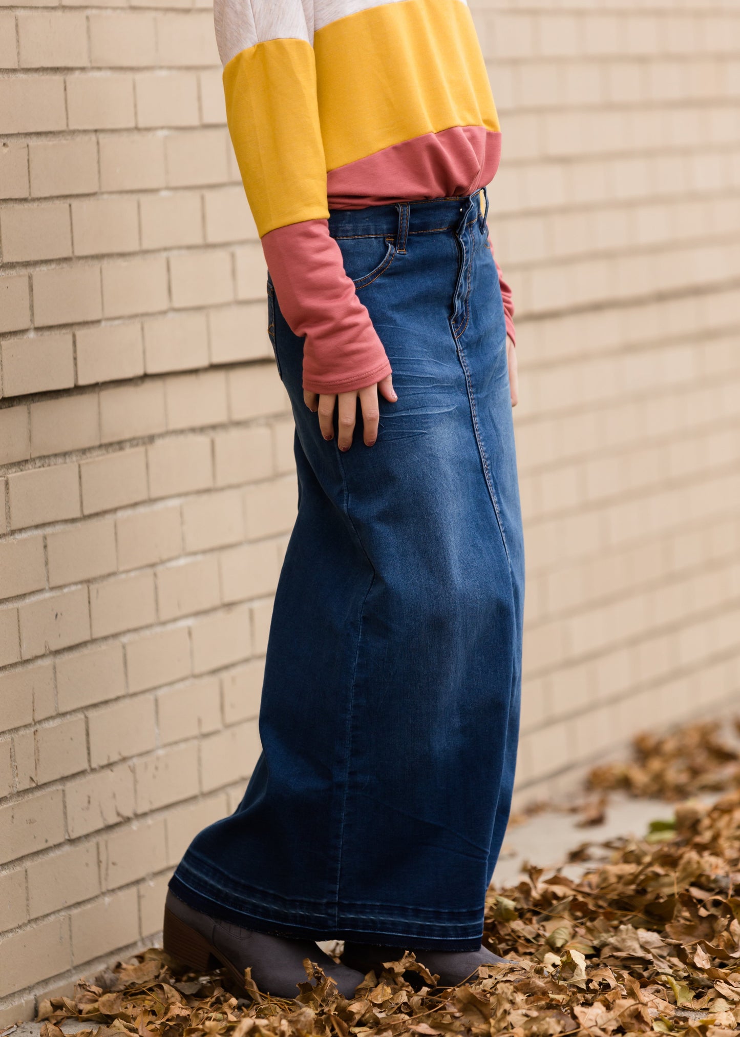 Raw Hem Long Denim Skirt FF Skirts