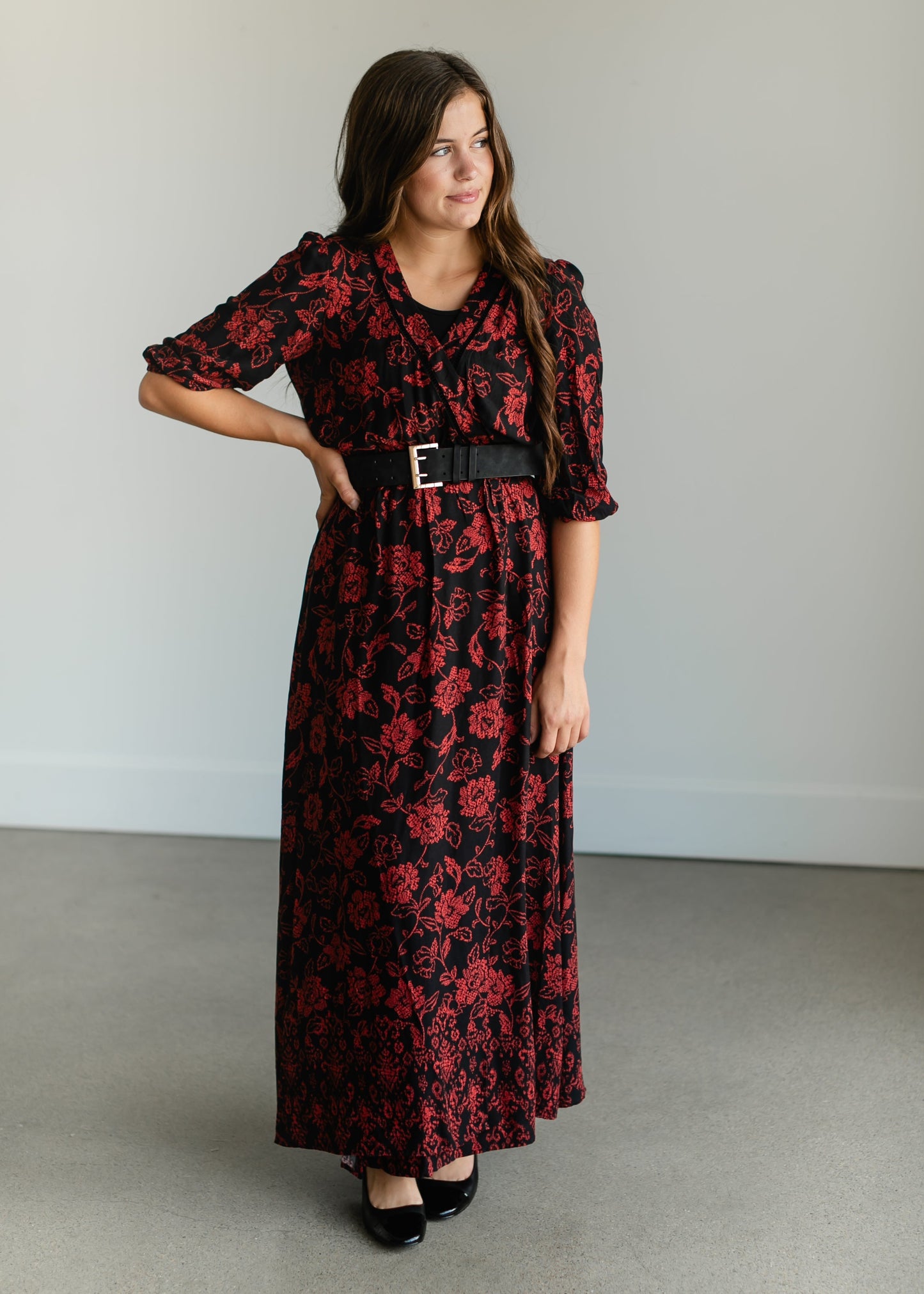 Red Floral Wrap Maxi Dress FF Dresses