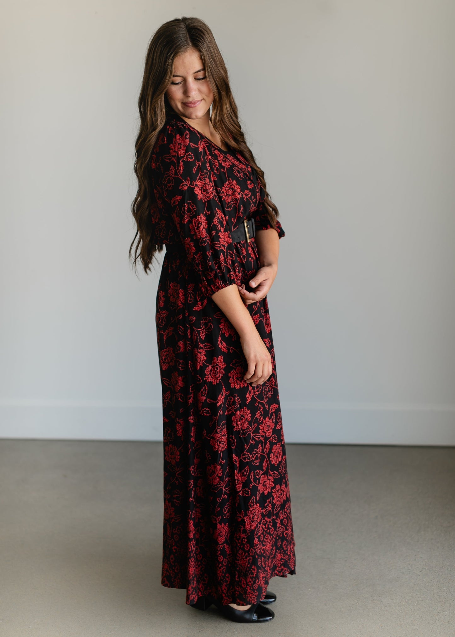 Red Floral Wrap Maxi Dress FF Dresses