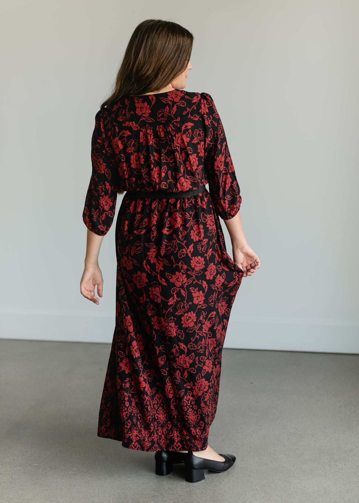Red Floral Wrap Maxi Dress FF Dresses