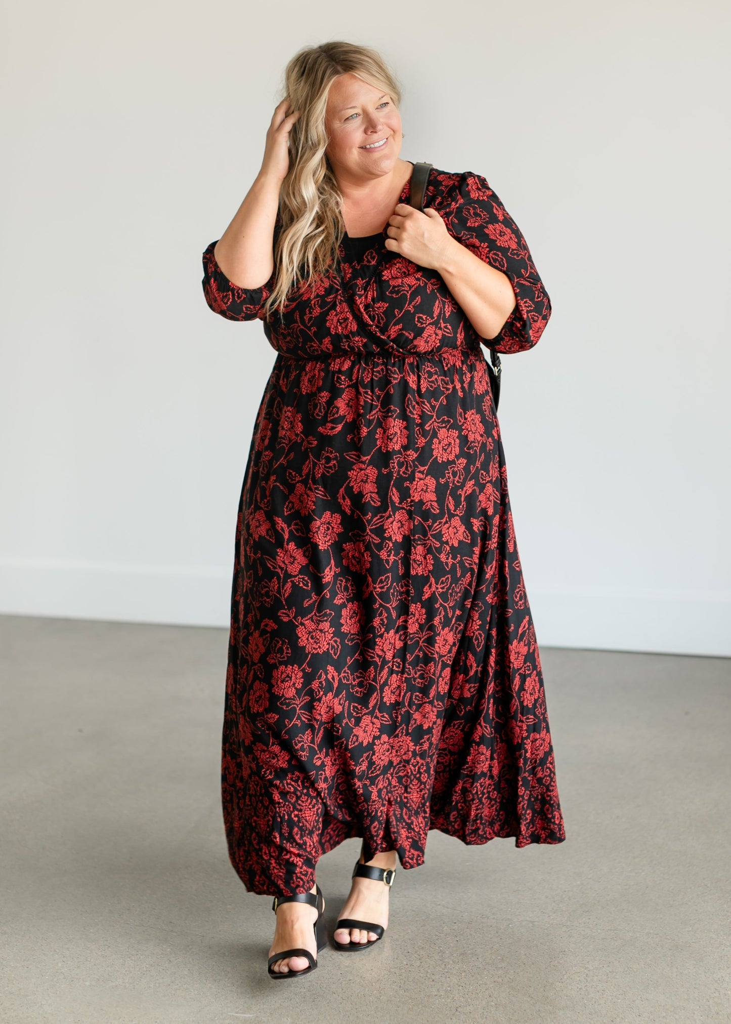 Red Floral Wrap Maxi Dress FF Dresses