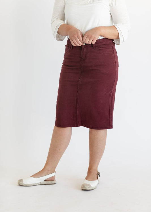 Remi Burgundy Denim Midi Skirt IC Skirts