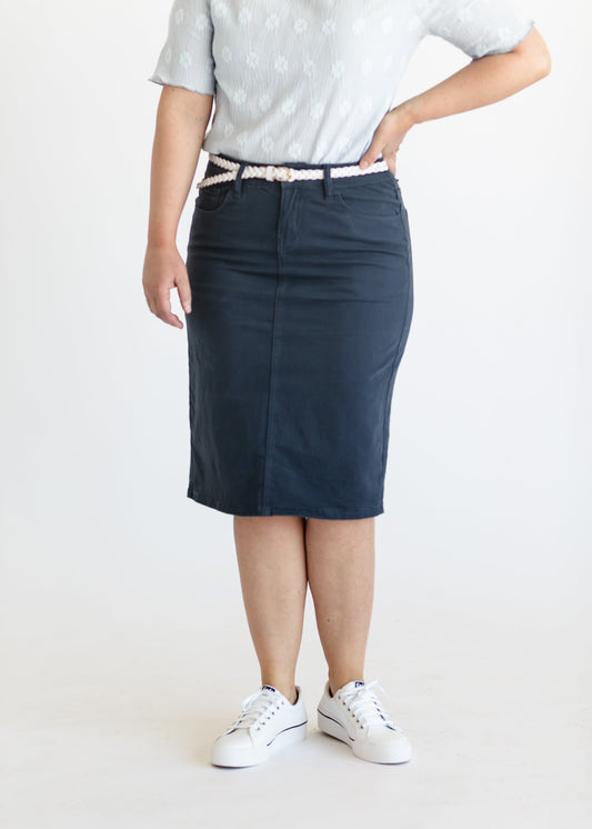 Remi Navy Denim Midi Skirt IC Skirts 26 Inches / 2